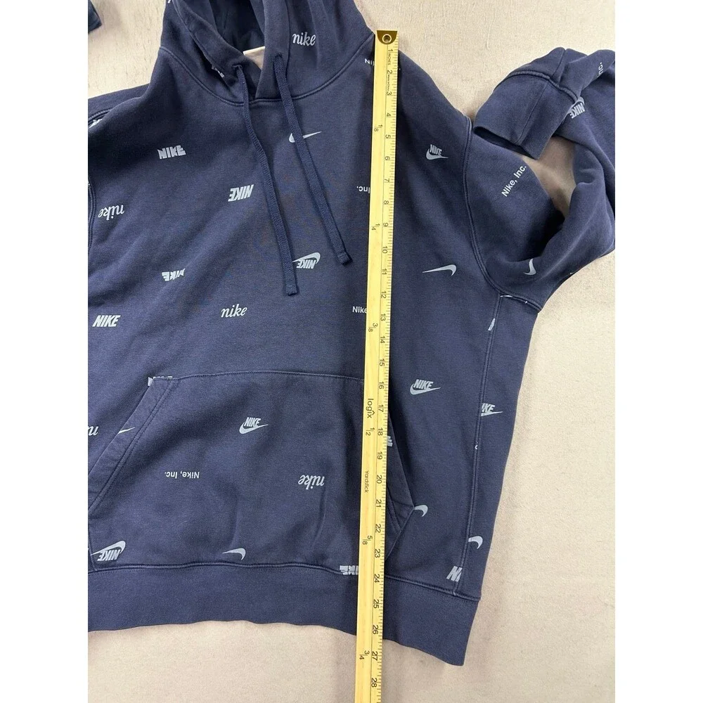 Nike Hoodie Mens Blue Large All Over Print Pullover Sportswear Logo Swoosh